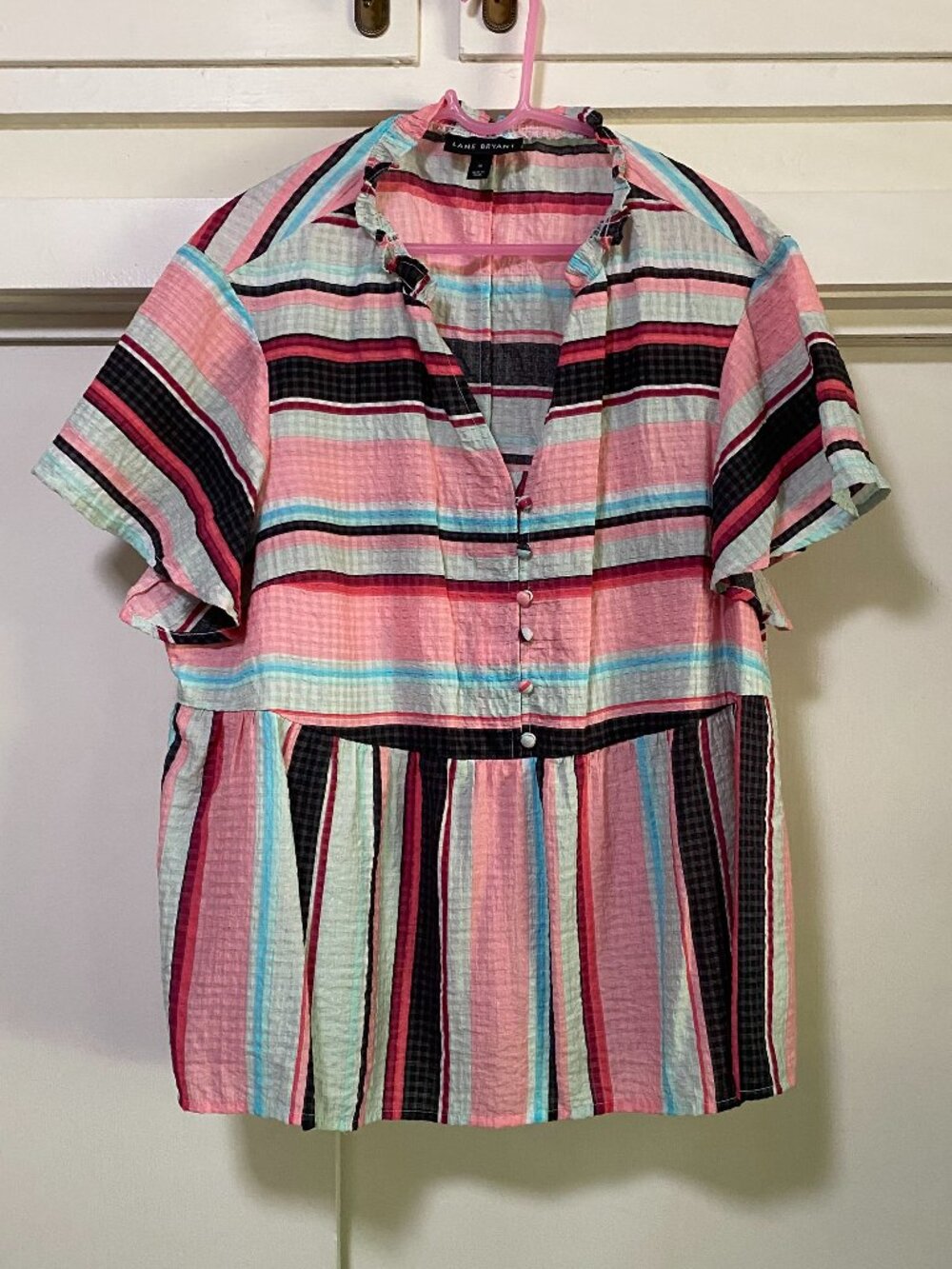 Lane Bryant, short sleeve, multi color, fun blouse, size 18